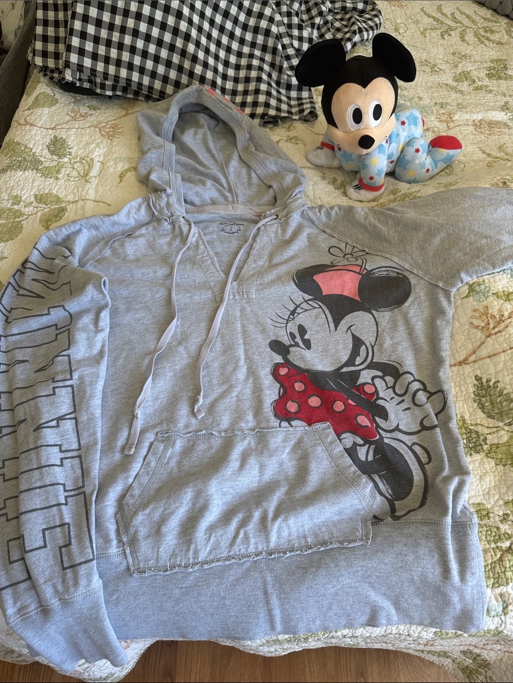 Disney Gray Minnie Mouse Hoodie with Pink & Red Accents